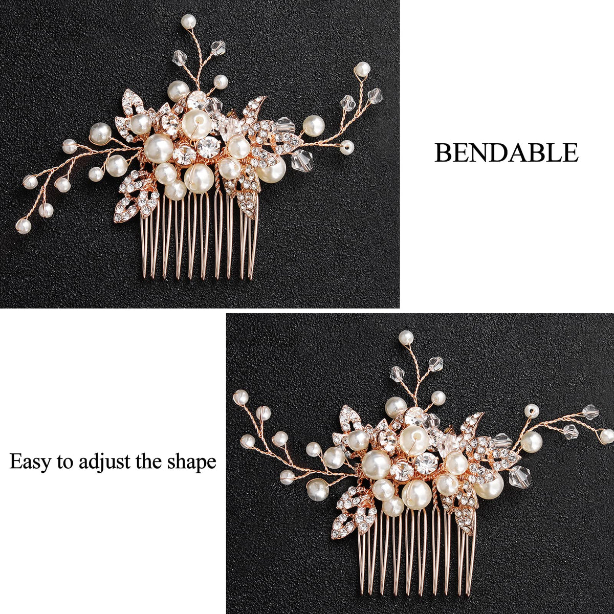 Durable alloy base with rhinestones and imitation pearls for secure sparkle.