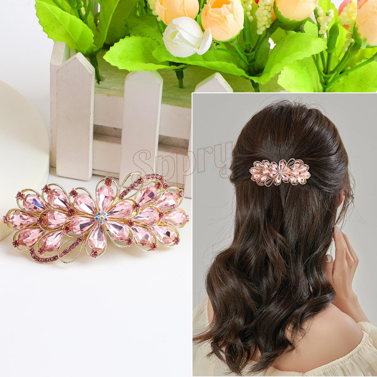 Sppry barrette with non-slip rubber grips keeps hair secure all day.