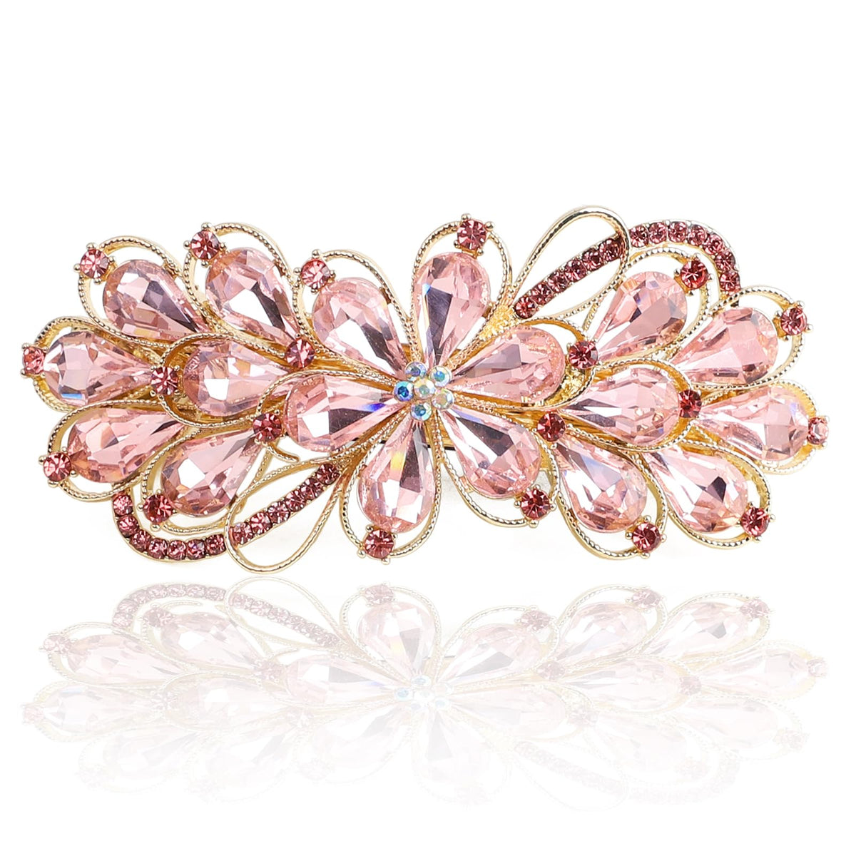 Sppry large rhinestone flower hair barrette adds sparkling elegance to any style.