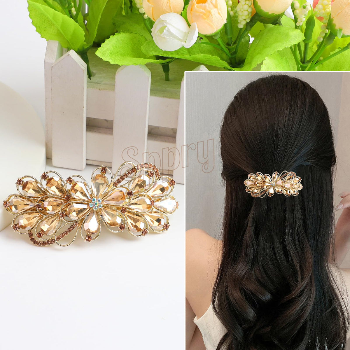 Sppry non-slip rhinestone clip keeps hair in place for long events
