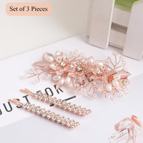 Sppry rhinestone bobby pins in rose gold for sparkly, secure side details.