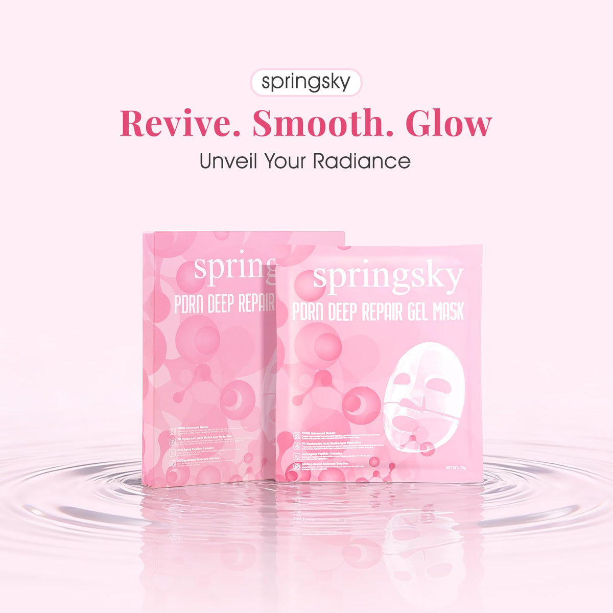 SPRINGSKY Hydrolyzed collagen texture on mask highlights smoother skin feel.