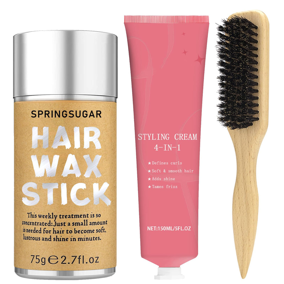 SPRINGSUGAR 4-in-1 styling set with wax stick and brush for sleek, textured looks.