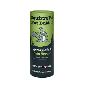 Squirrel’s Nut Butter anti-chafe tube packaging showing a compostable tube for mess-free use