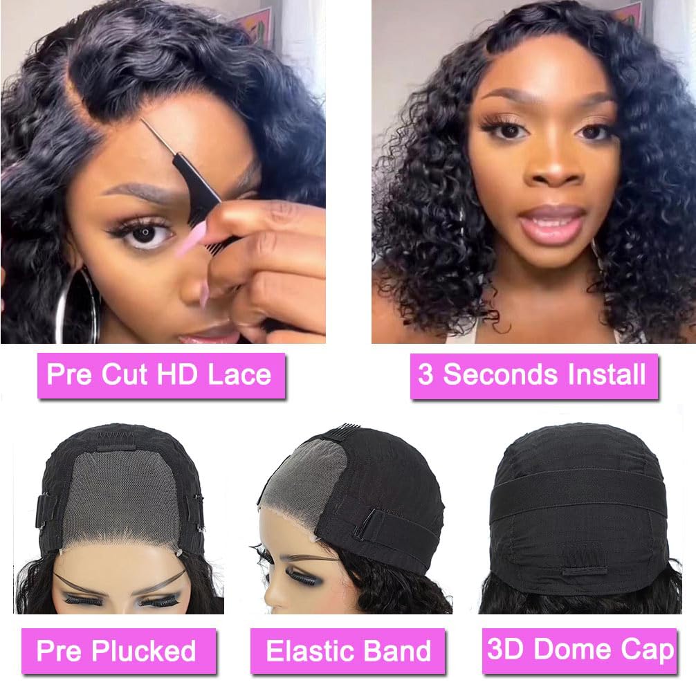 Srakuw water curly bob lace closure 4x4 close-up showing natural parting.