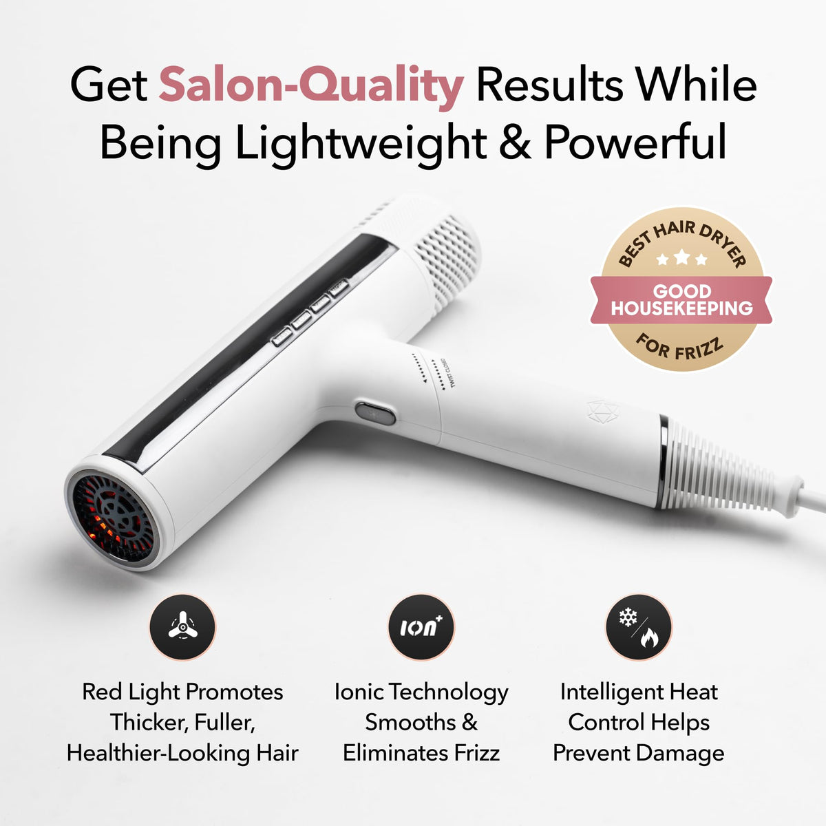 SRILabs DryQ white dryer with quiet motor for peaceful morning routines.