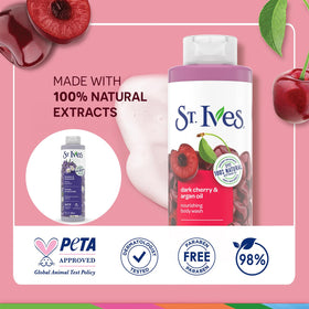 Bathroom scene showing daily cleansing with 22 oz St. Ives bottle.