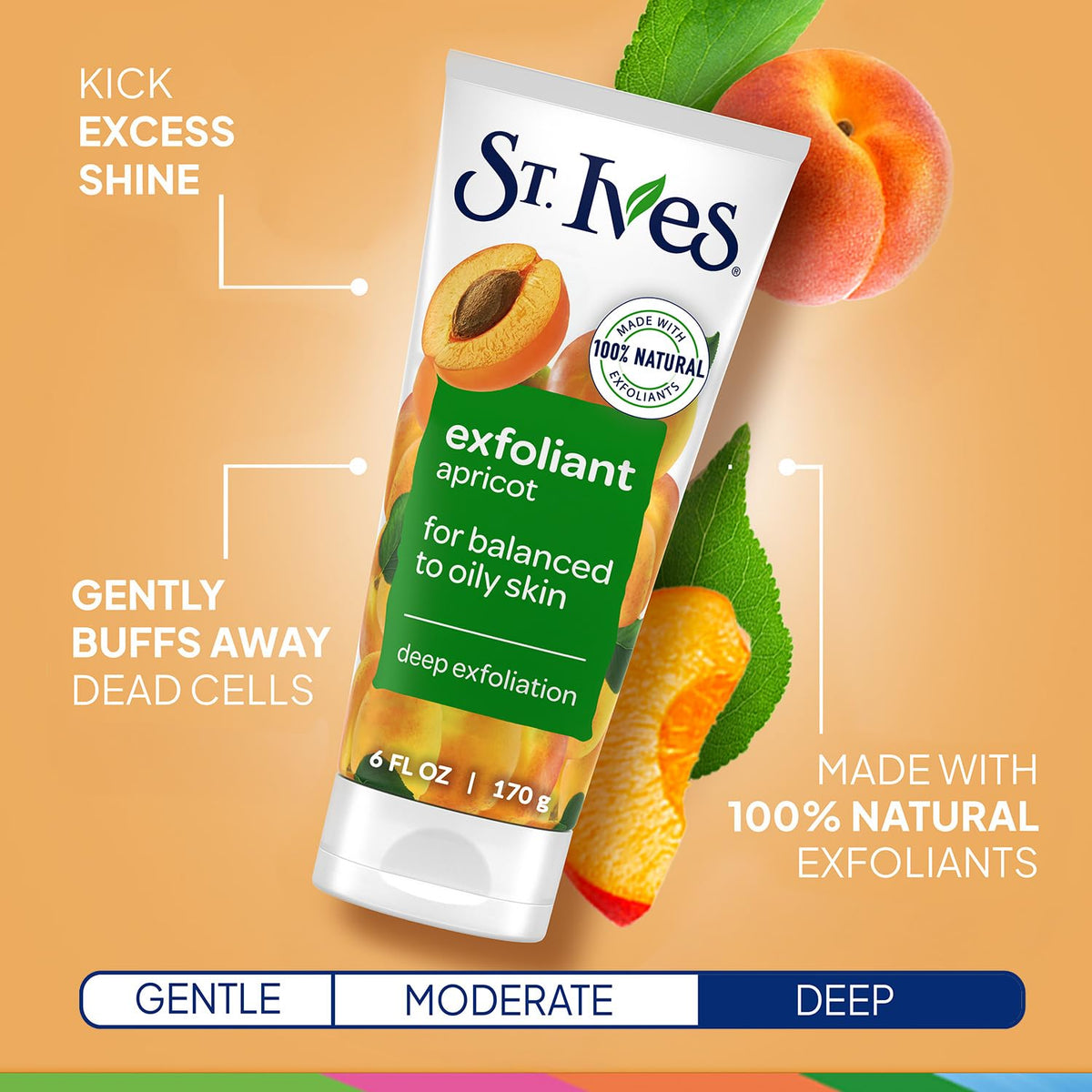 St. Ives bottle being poured, showing product texture and quantity.