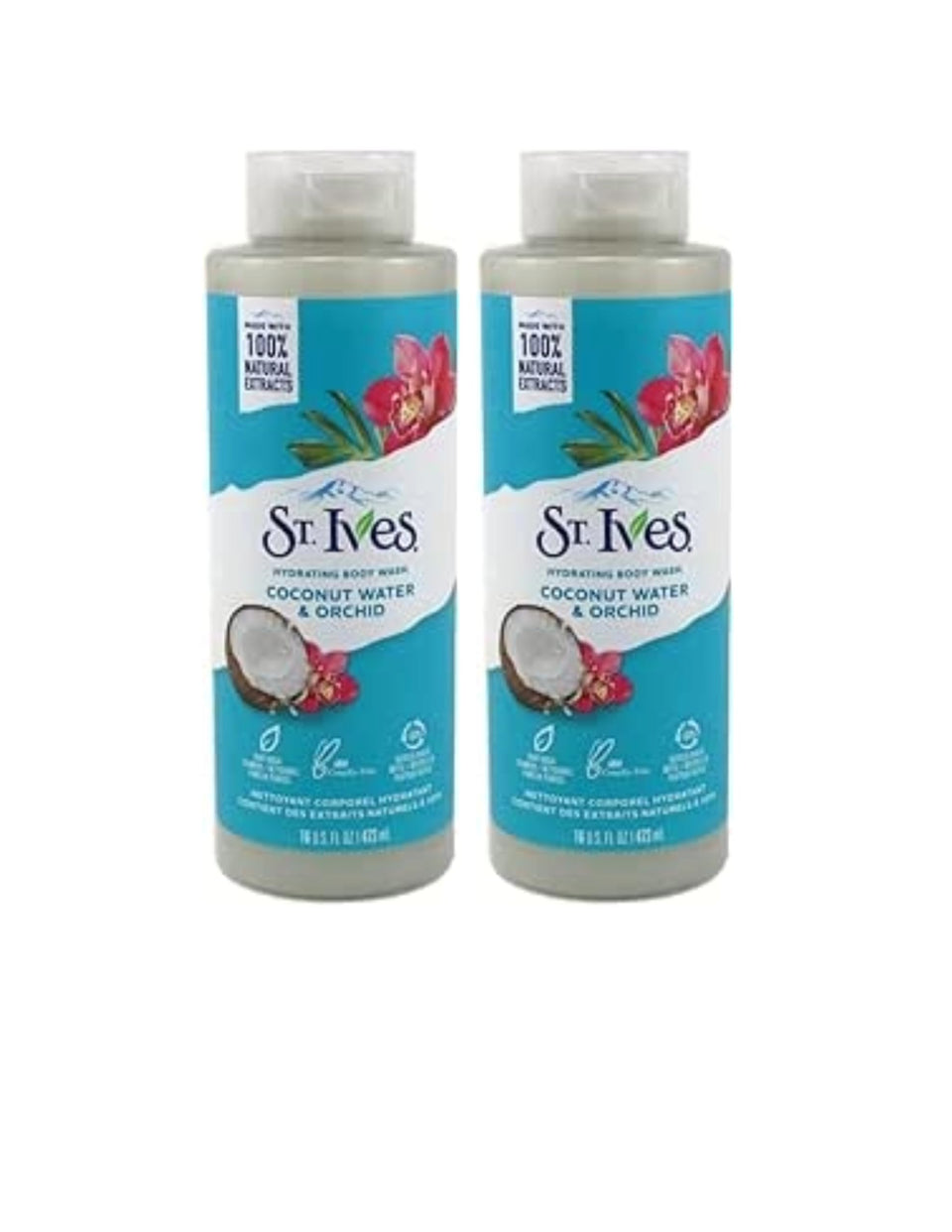 St. Ives coconut bottle 16oz highlighting hydrating cleansing for daily showers.
