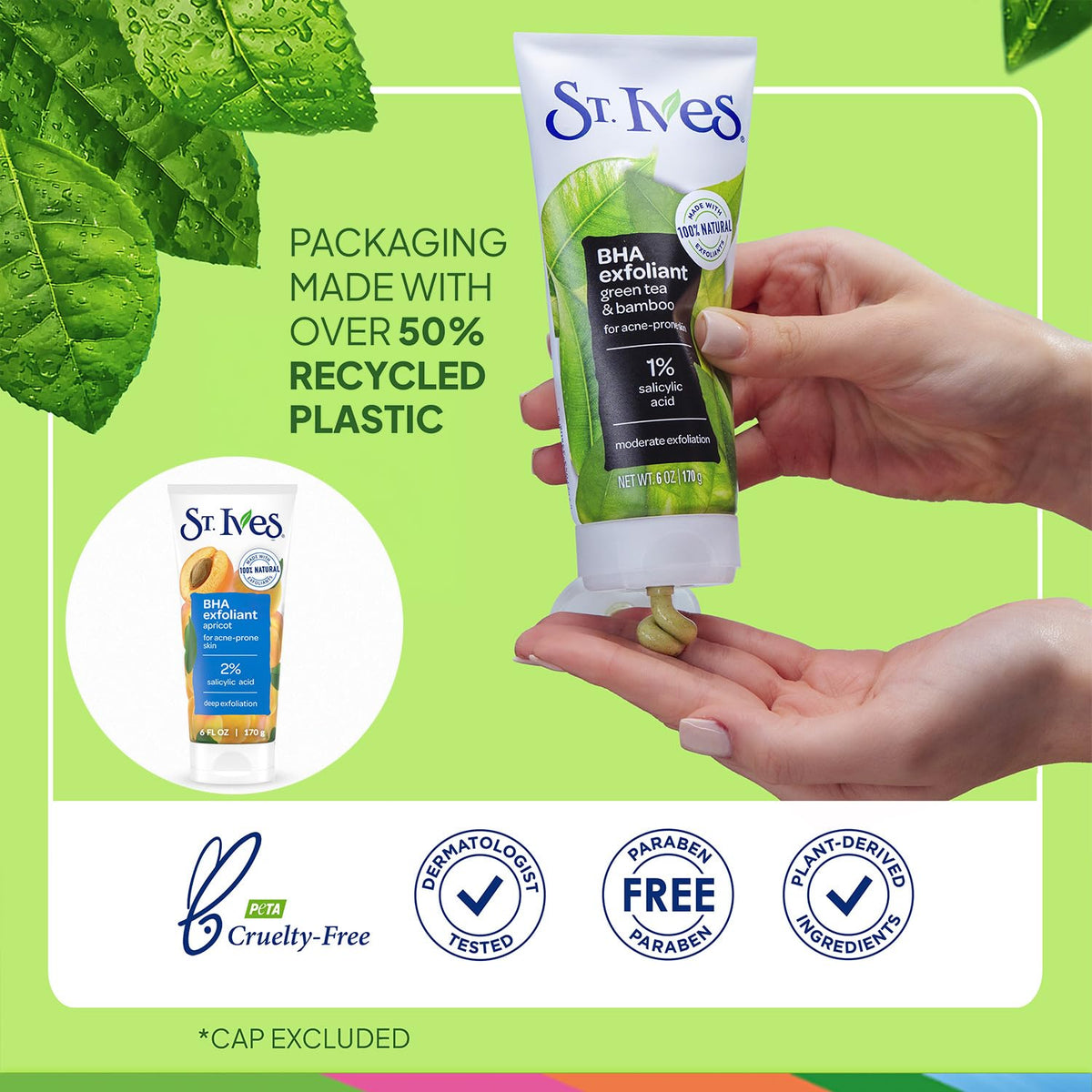 St. Ives Dermatologist-tested label signals safe, non-comedogenic exfoliation.