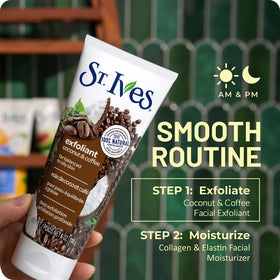 Applying the coconut and coffee scrub on the face for a refreshed, glowing look.