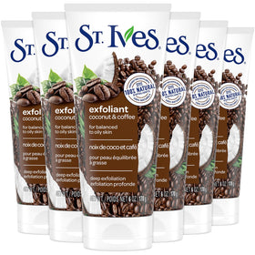 St. Ives Energizing Coconut & Coffee Scrub jar for exfoliation and radiant skin.
