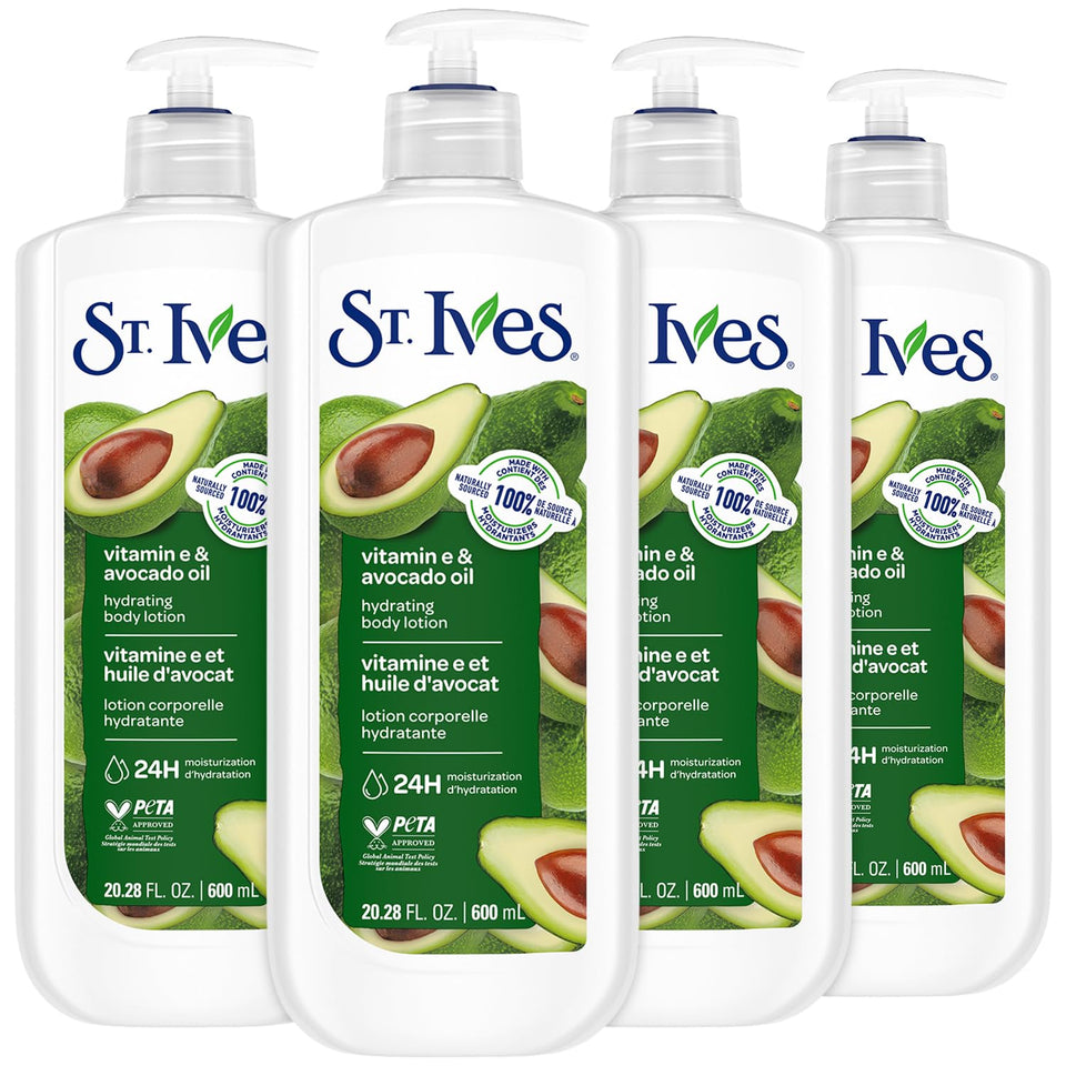 St. Ives Hand and Body Lotion 4-pack, front view, shows 24-hour hydration label.