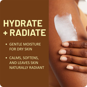 Lotion texture closeup showing silky, light application on skin.