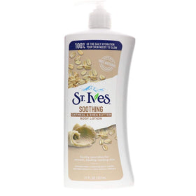 St. Ives Nourish & Soothe lotion bottle showing oatmeal and shea butter hydration benefits