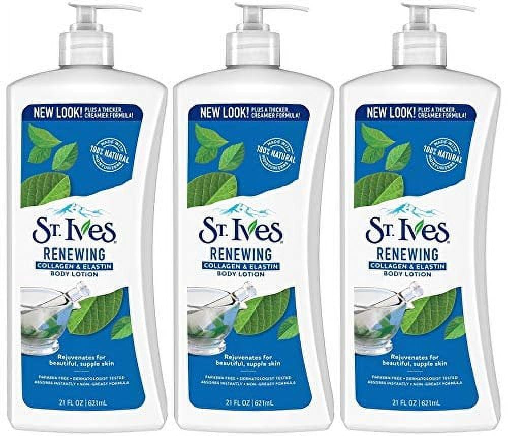 St. Ives Skin Renewing Body Lotion bottle pour with collagen and elastin for hydrated, supple skin