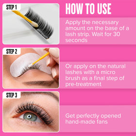 STACY LASH Super Booster helps keep lash fans open during application.