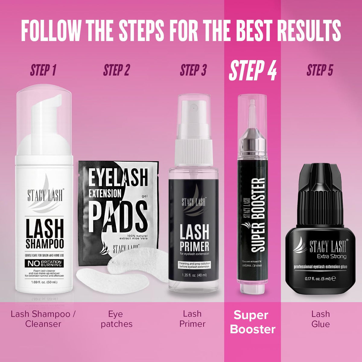 STACY LASH Super Booster in a studio setup for efficient lash appointments.
