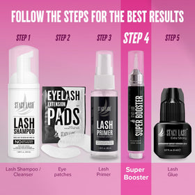 STACY LASH Super Booster in a studio setup for efficient lash appointments.