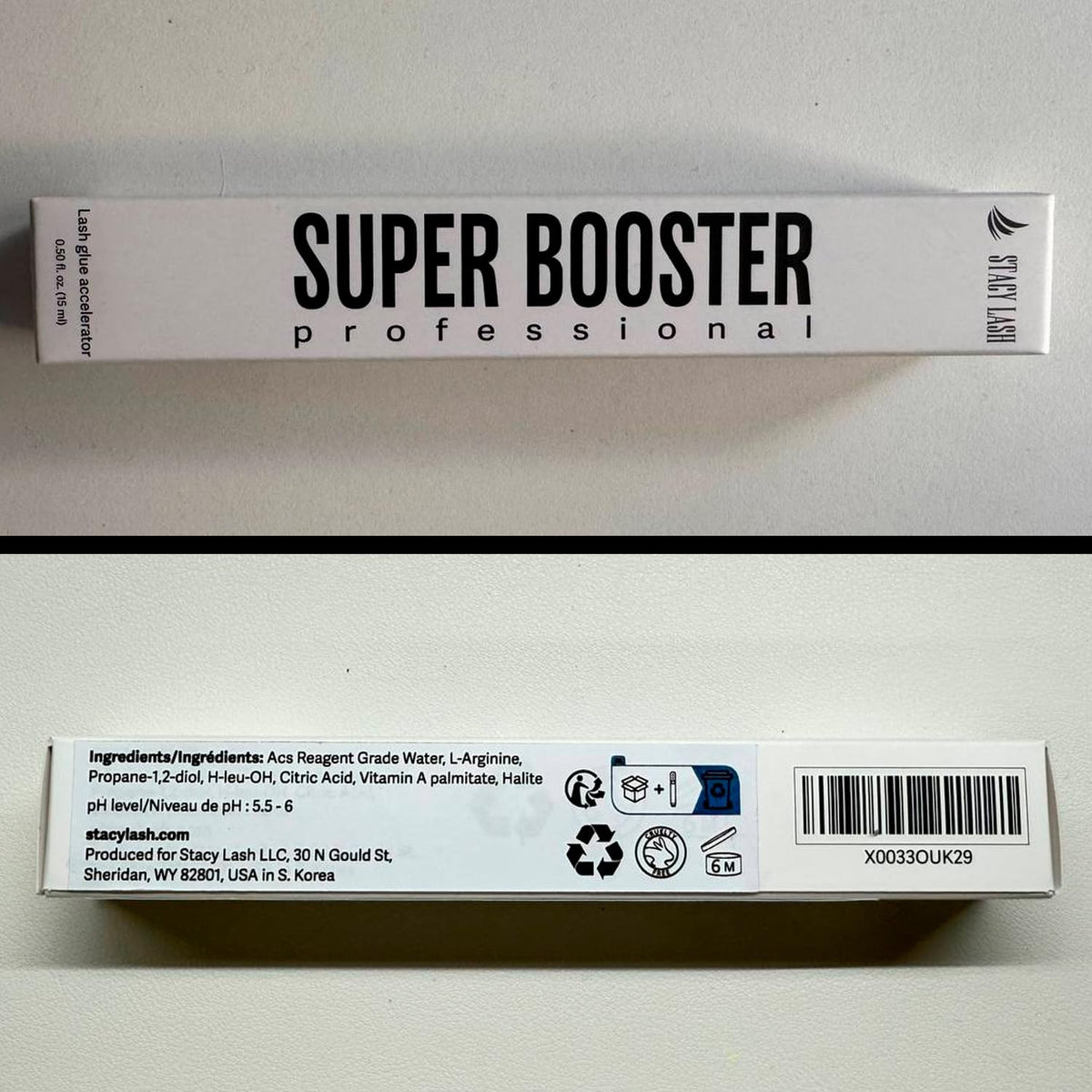 STACY LASH Super Booster vegan, latex-free formula gentle on lashes.