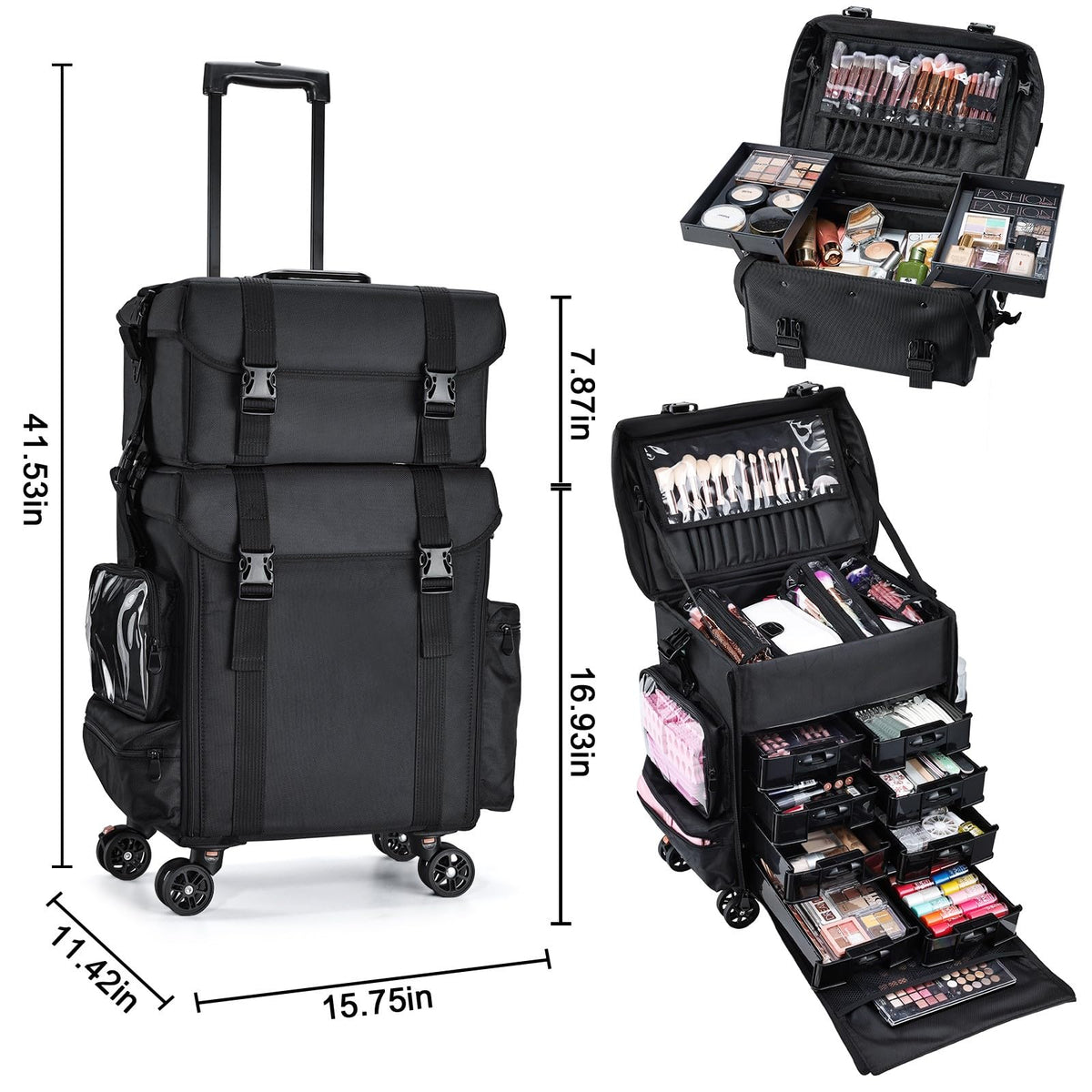 Stagiant rolling design with 360-degree wheels and extended handle for easy transport.