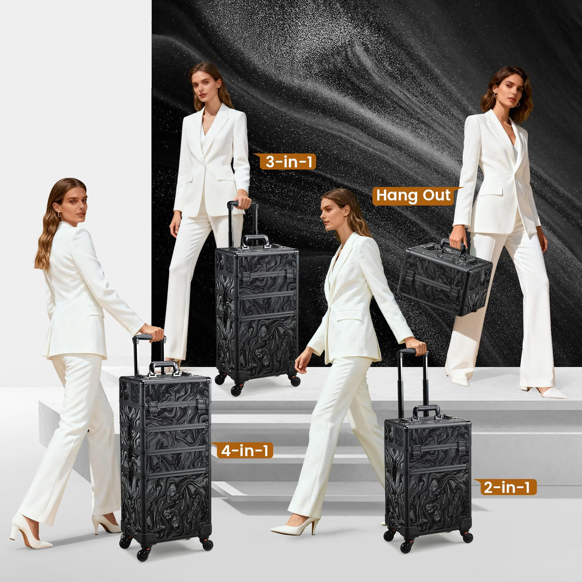 Stagiant 4-in-1 train case with detachable compartments for flexibility.
