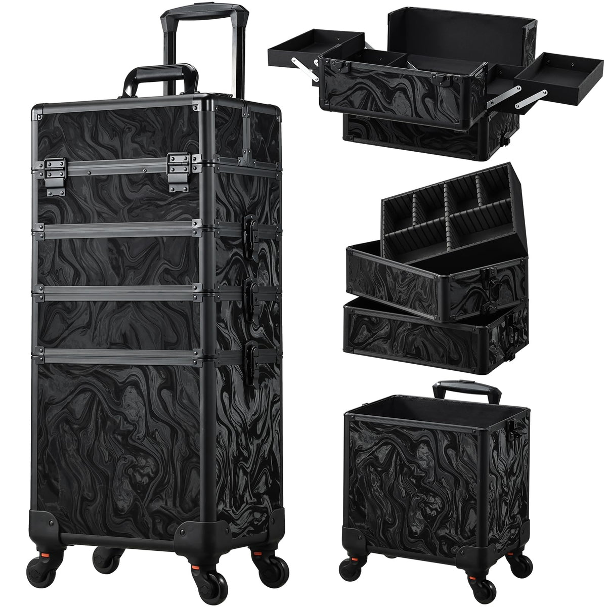 Stagiant Alpine Black rolling case front view, ideal for on-the-go professionals.