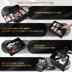 Stagiant cosmetology case on wheels enables smooth, quiet transport.