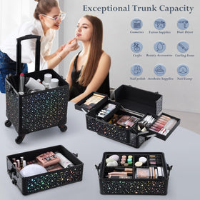 Stagiant large-capacity makeup case provides bottom storage for tools and cosmetics