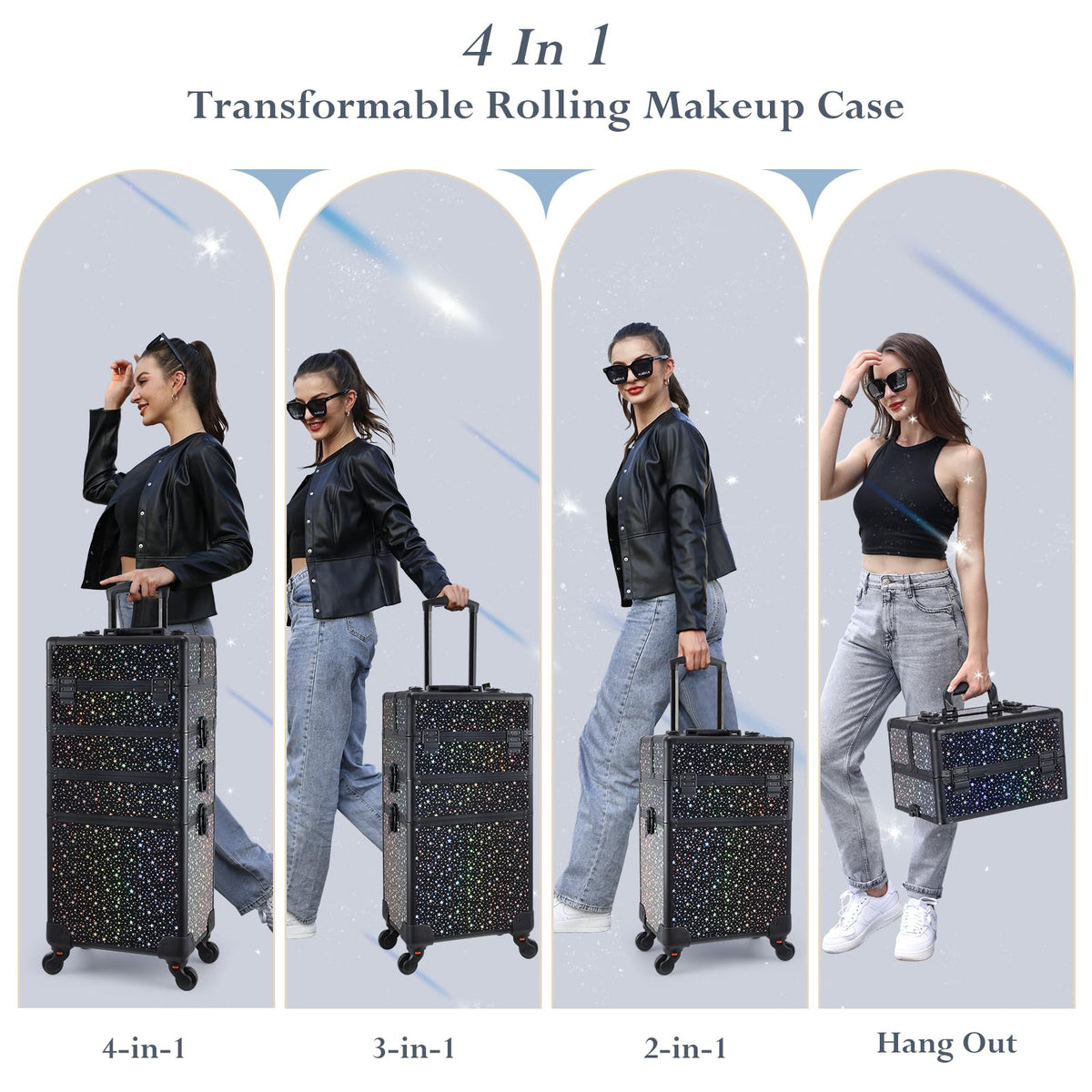 Stagiant makeup case features 360-degree wheels for smooth, quiet movement