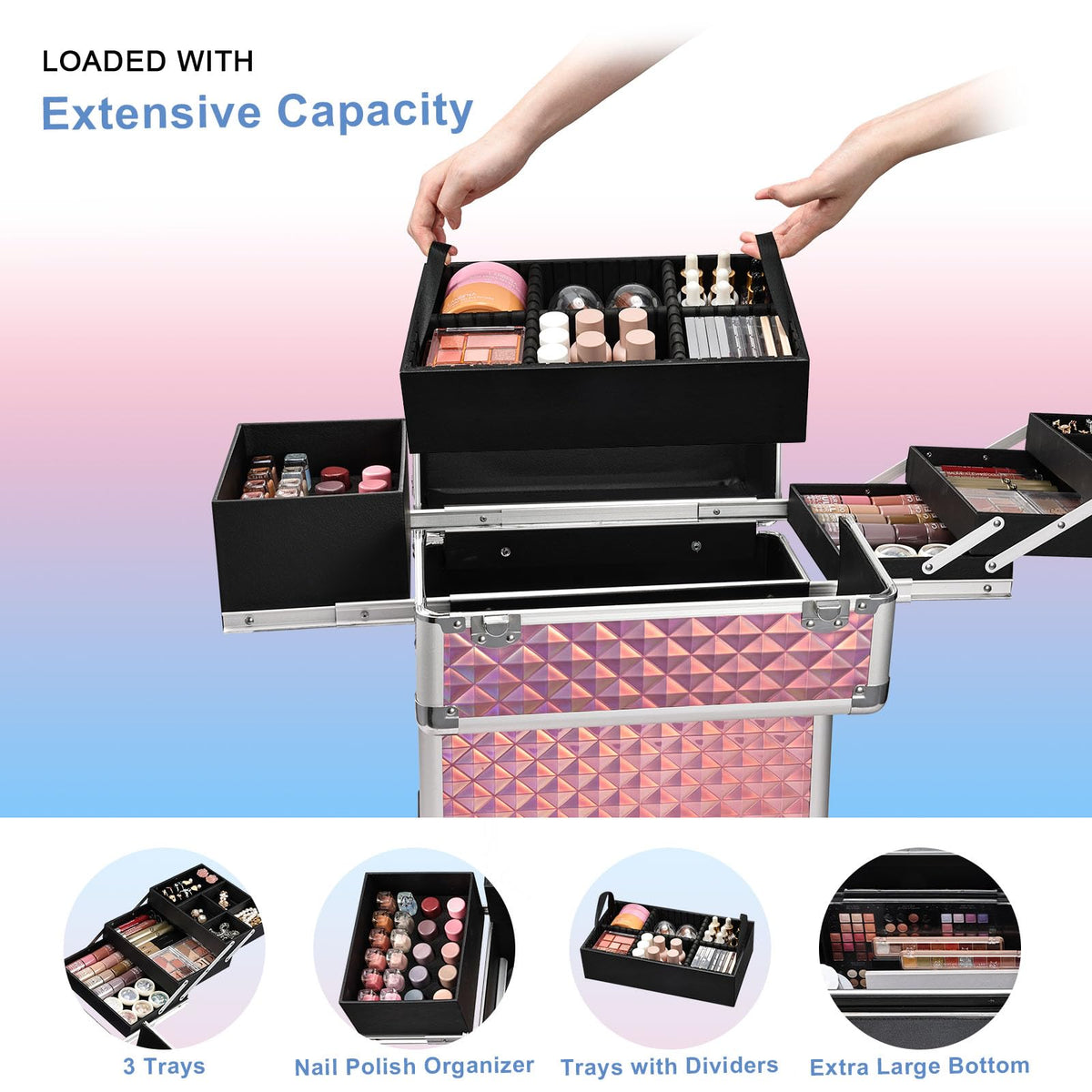 Stagiant 3-tier trays organize cosmetics, brushes, and lip products neatly