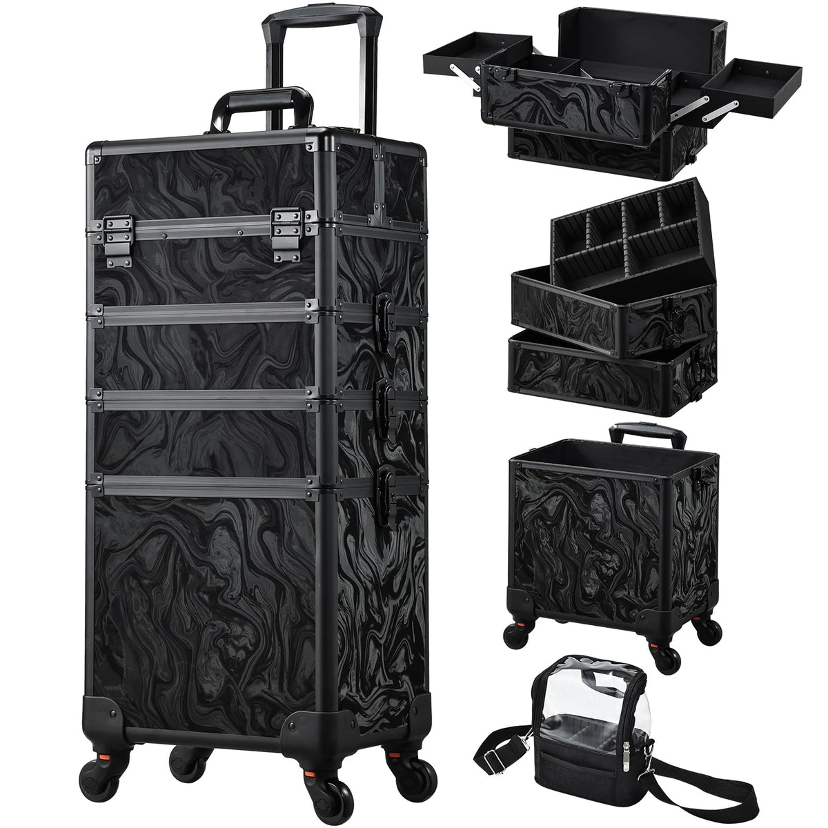 Stagiant rolling makeup case 4-in-1 on wheels for on-location use.