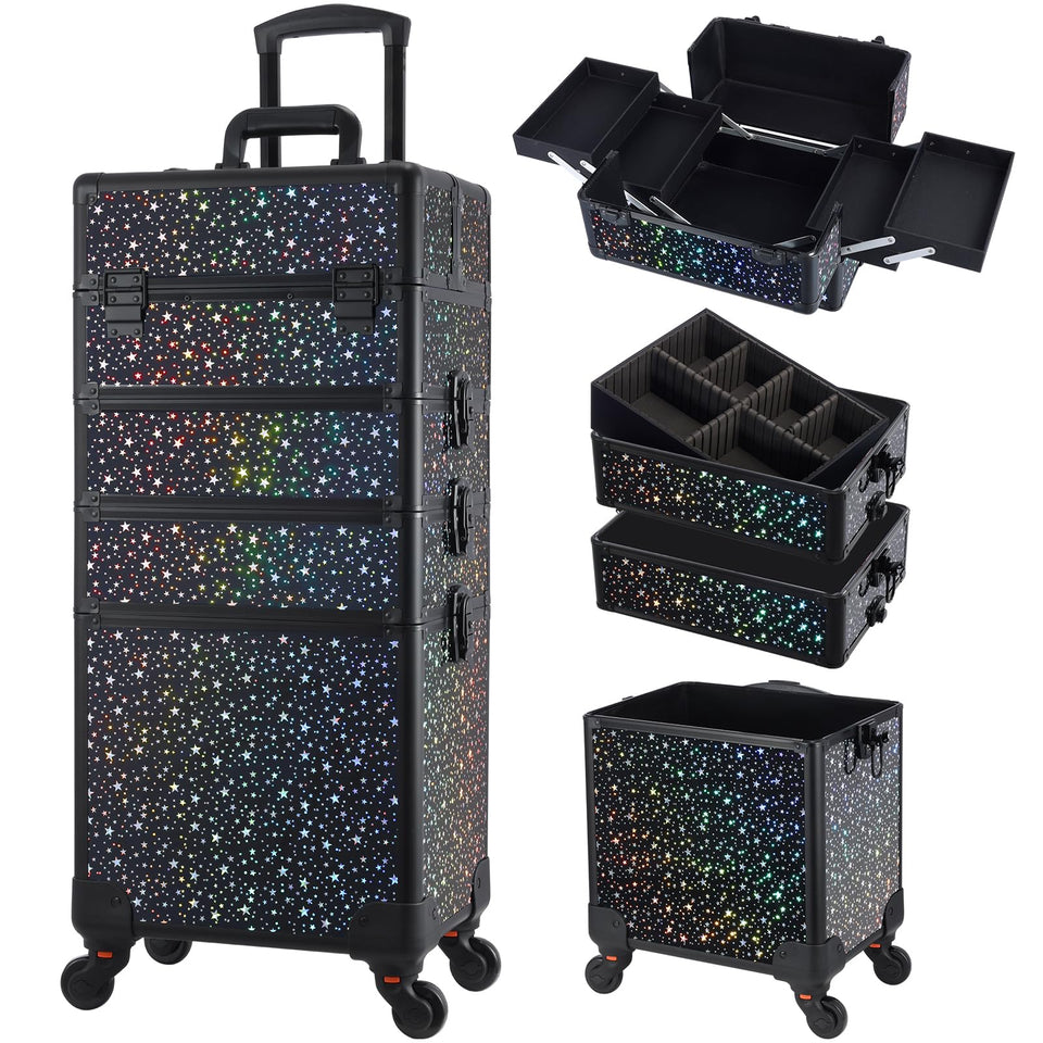Stagiant rolling makeup case with extendable pull rod for easy transport