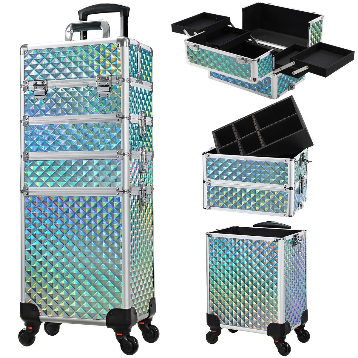 Stagiant rolling makeup case on wheels for easy travel and secure storage.
