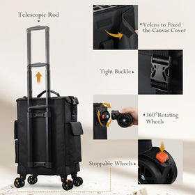 Stagiant rolling makeup case side pockets keep items organized.