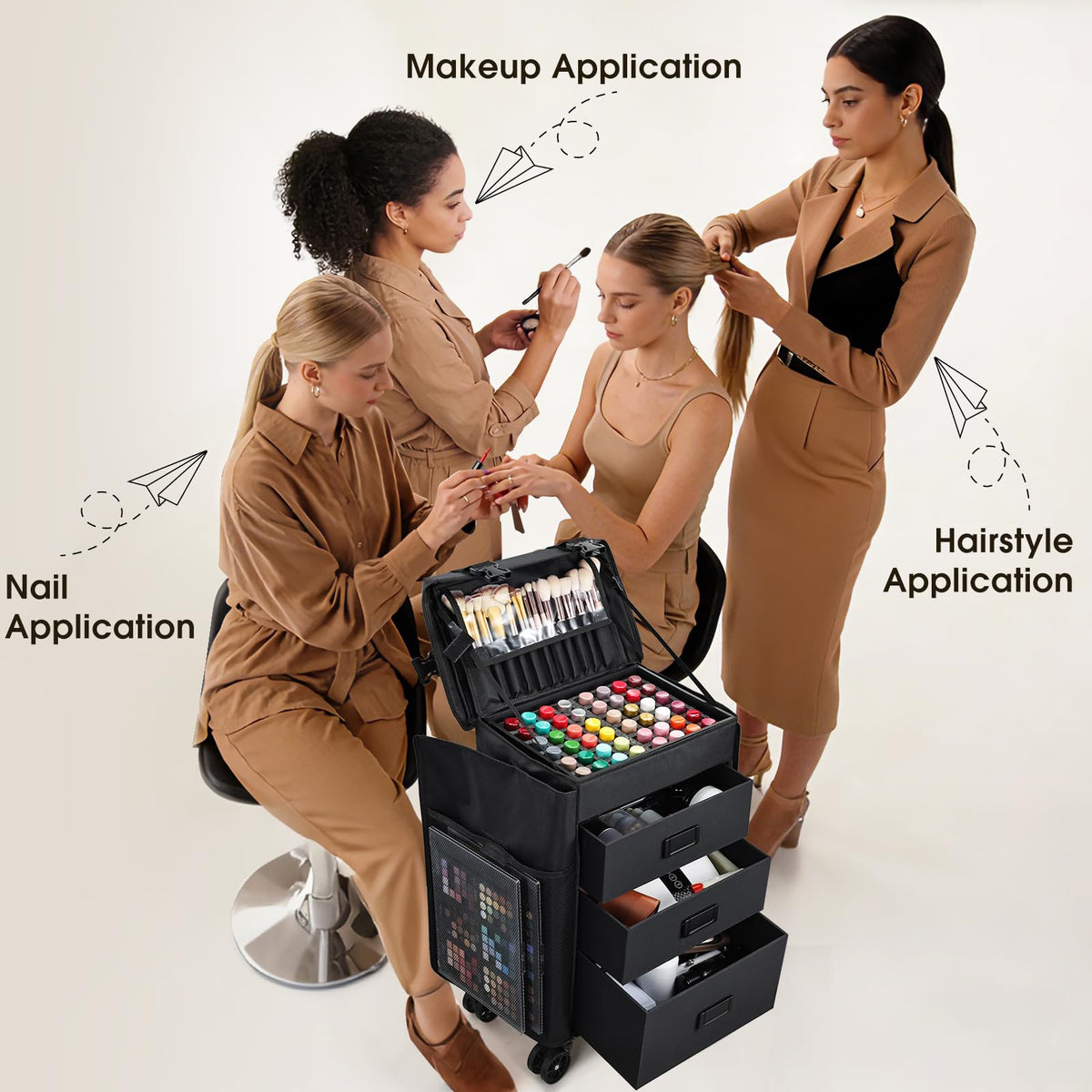 Stagiant rolling makeup case waterproof Oxford fabric protects supplies.