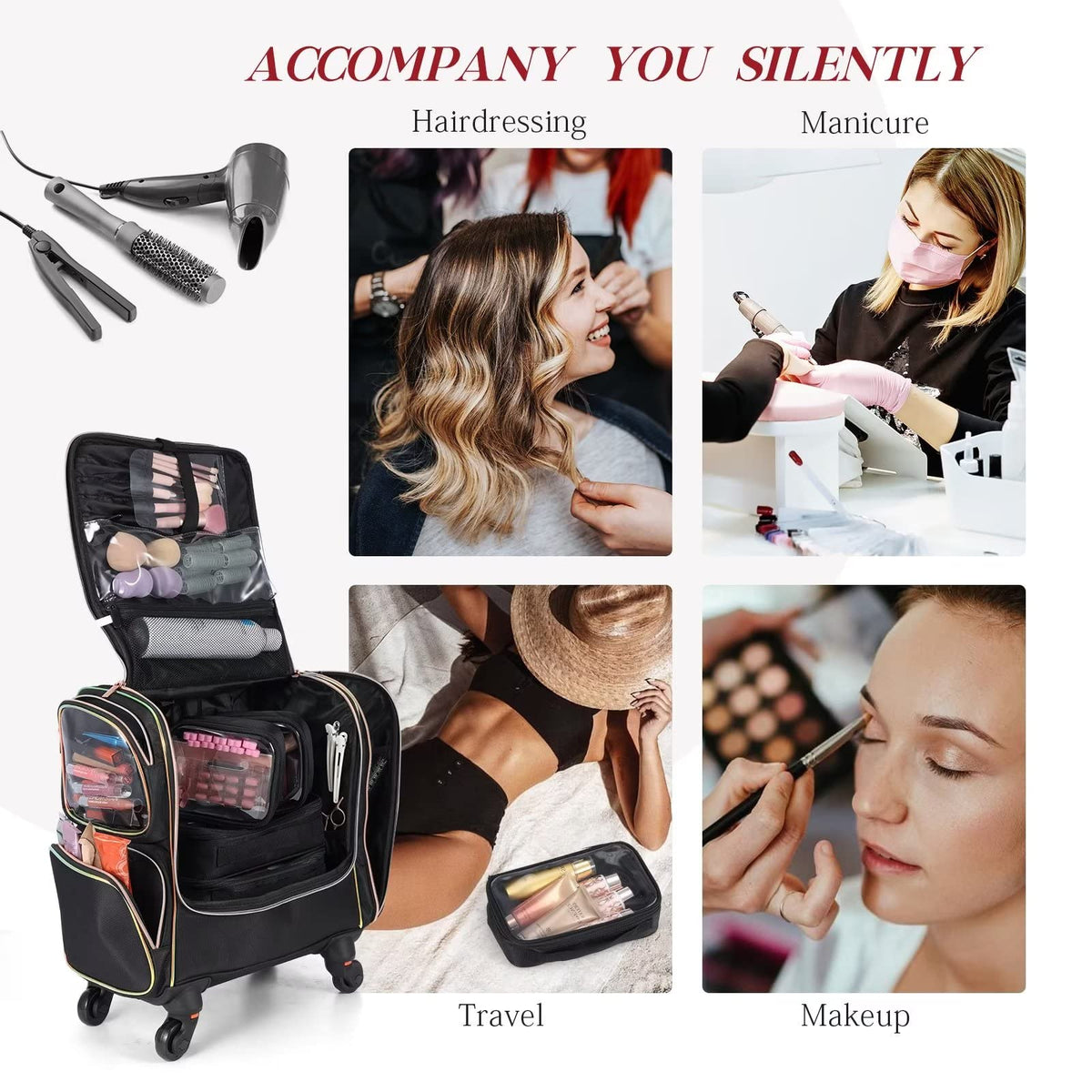 Stagiant rolling makeup train case carry-on wheels make travel effortless