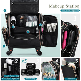 Stagiant rolling makeup train case compartments maximize space for gear and accessories