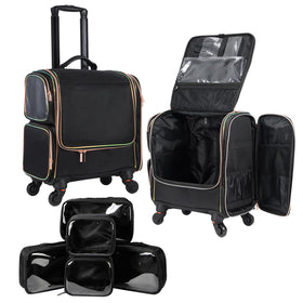 Stagiant rolling makeup train case main storage keeps tools organized for on-site makeup artists