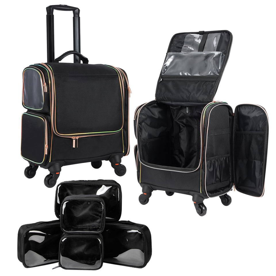 Stagiant rolling makeup train case main storage keeps tools organized for on-site makeup artists