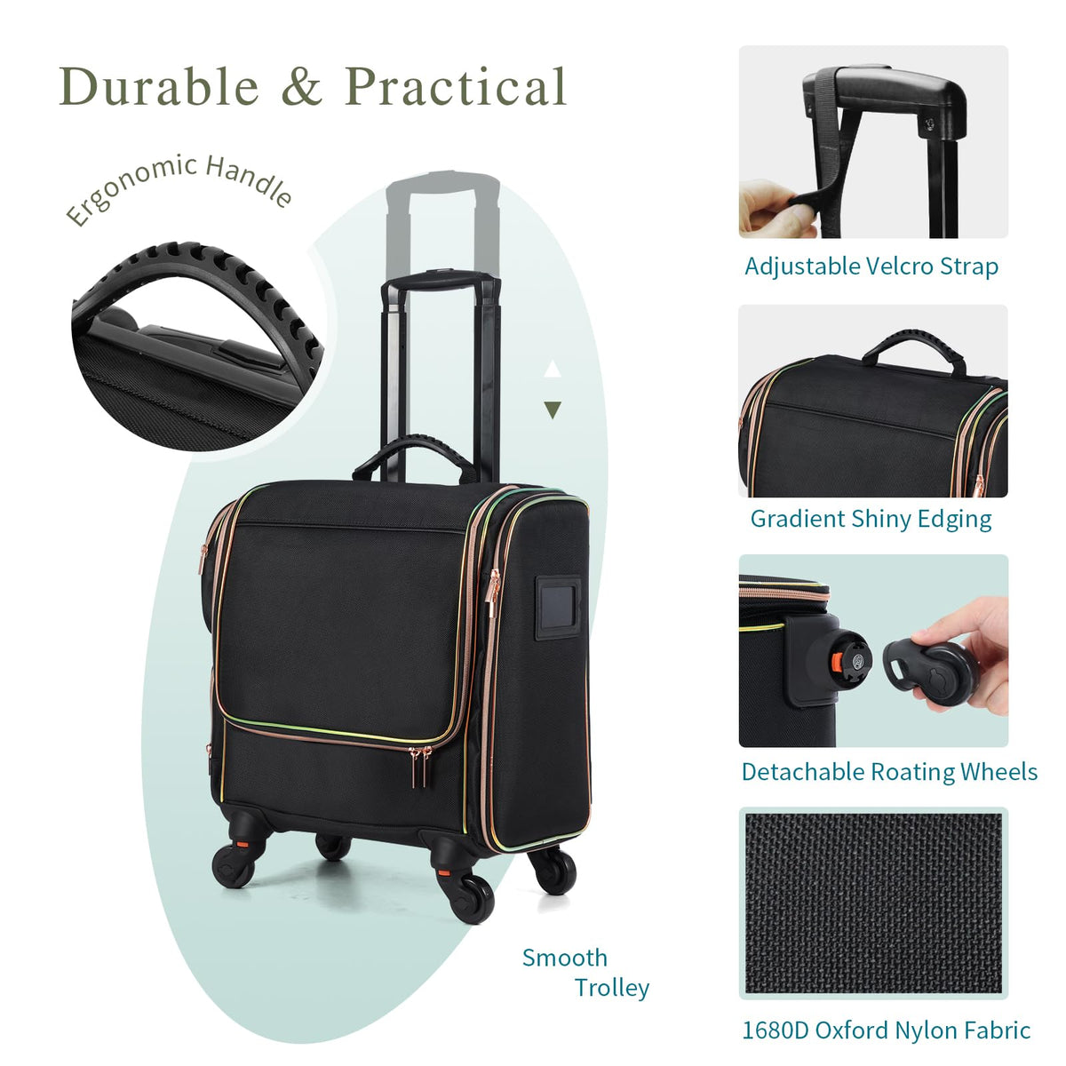 Stagiant rolling makeup train case see-through name tag for fast ID