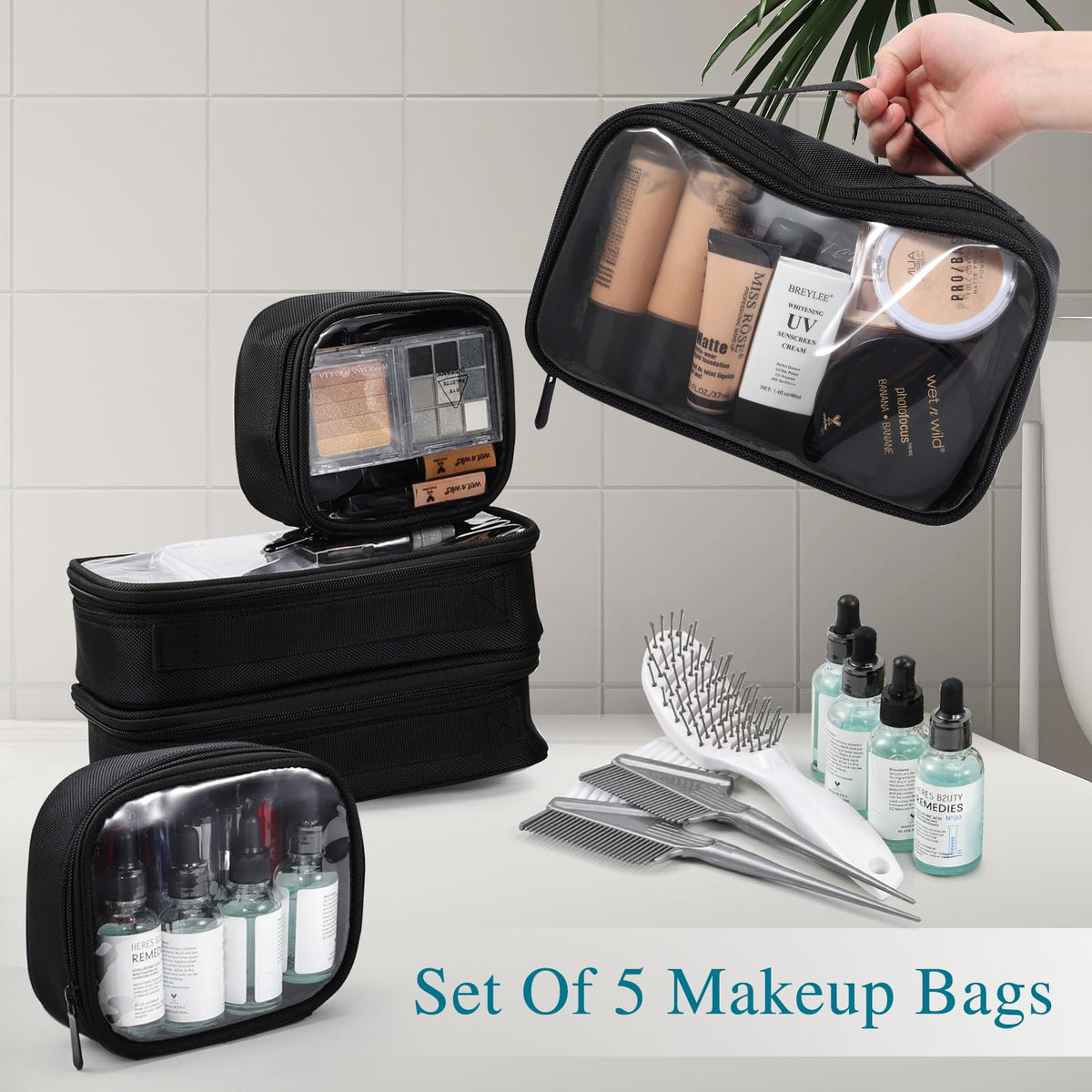 Stagiant rolling makeup train case PVC pocket for quick small-item access