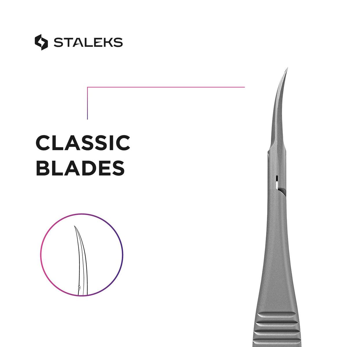 STALEKS PRO Expert 90 cuticle micro scissors showing sterilizable tool ready for disinfection.
