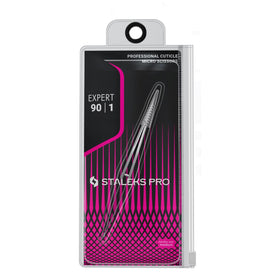 STALEKS PRO Expert 90 cuticle micro scissors with straight handle for improved visibility during work.