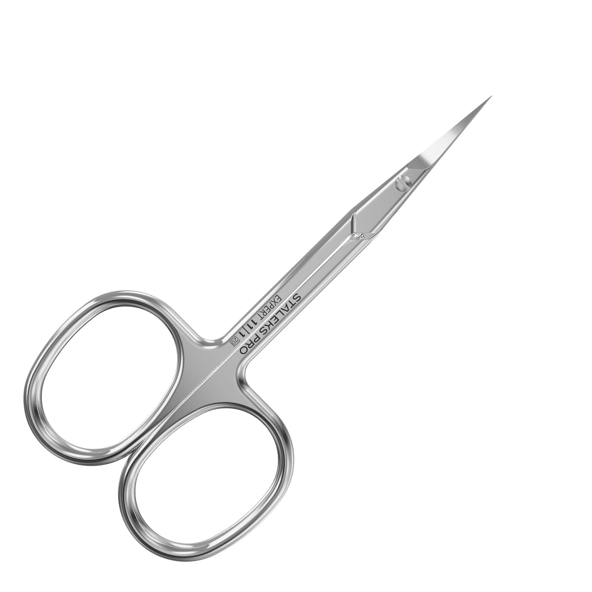 Staleks Pro EXPERT 11 left-handed scissors with ergonomic grip for precise cuticle work.