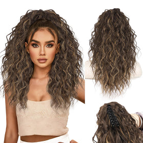 Stamped Glorious 18in clip-on curly pony tail for natural volume and blending