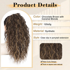 Stamped Glorious 18in clip-on wavy pony tail for effortless everyday style