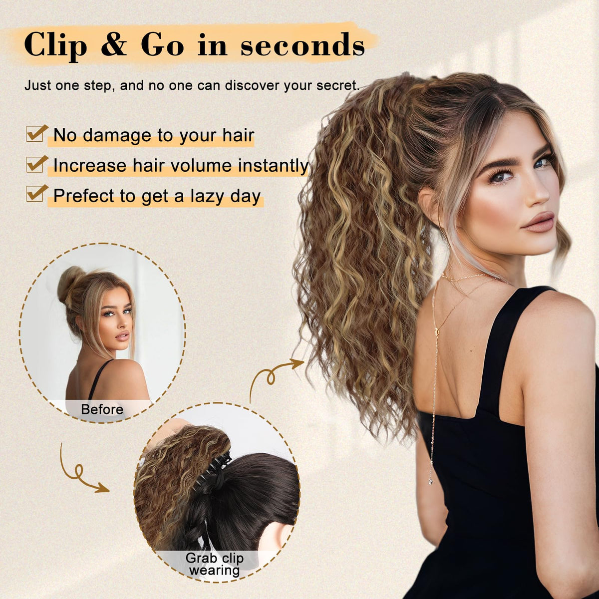 Stamped Glorious light brown with blonde mix blends seamlessly with hair.