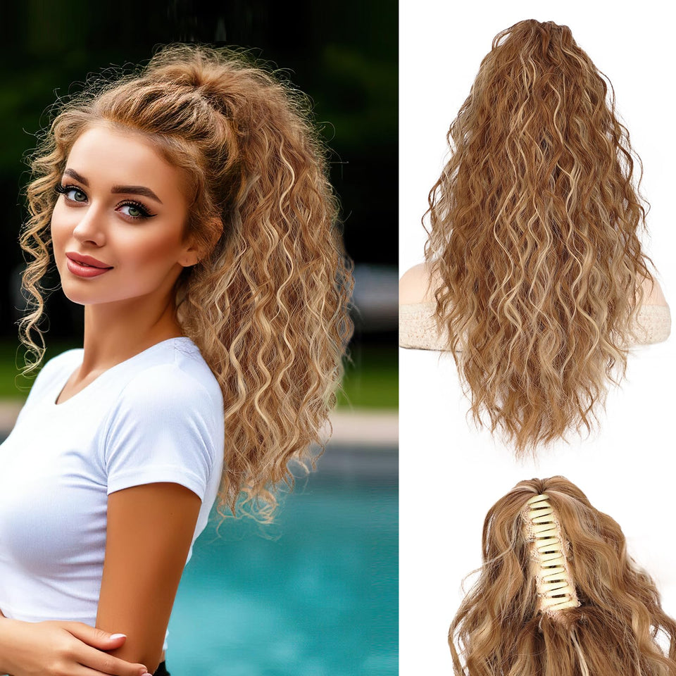Stamped Glorious pony-tail-18inch-curly blends seamlessly for a natural look.