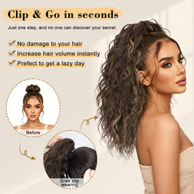 Stamped Glorious multi-layered pony tail design adds fullness and movement
